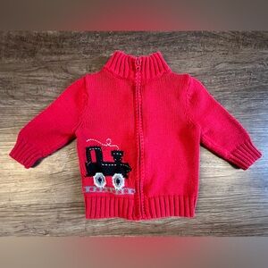 OshKosh B'Gosh Zip Up Sweater Boys Size 9 Months Red Black Train Long Sleeve I28